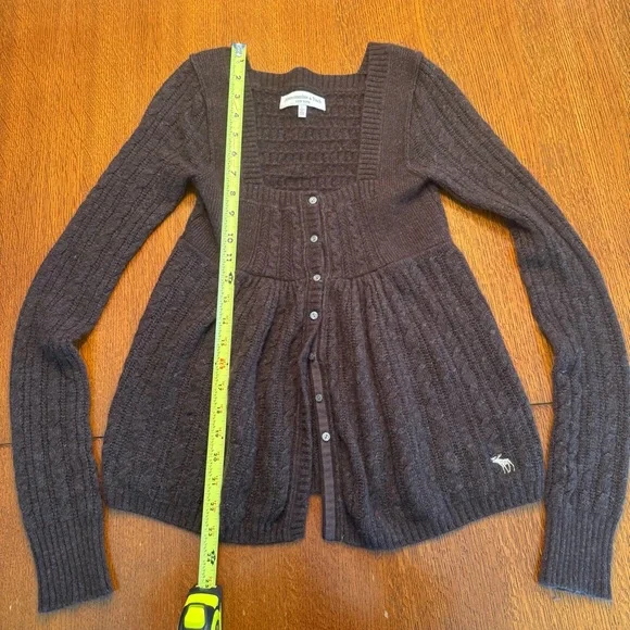 Abercrombie & Fitch Women's Brown Babydoll Cardigan, A&F Cable Knit Y2K - Picture 6 of 8